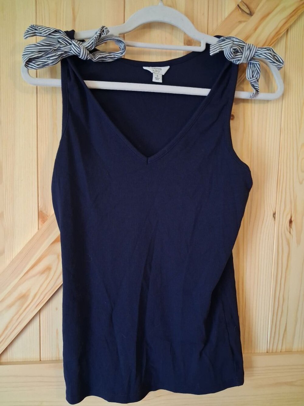 Crown & Ivy Tie Shoulder Tank Top Navy Blue Sleeveless Stretch Knit Size S